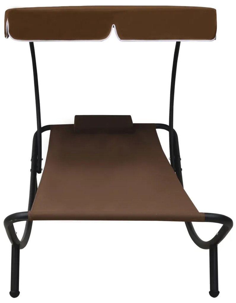 vidaXL Ξαπλώστρα - Κρεβάτι Καφέ με Σκίαστρο και Μαξιλάρι