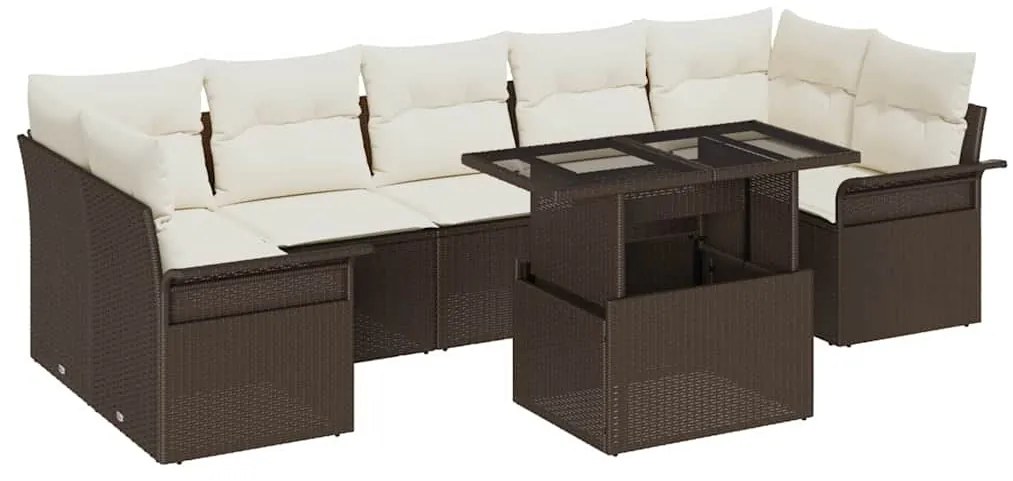 vidaXL Σετ Καναπέ Κήπου με μαξιλάρι 8 pcs Καφέ Πολυ ράταν