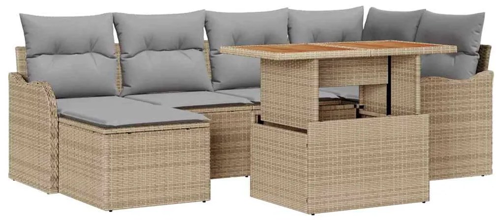 vidaXL Σετ Καναπέ Κήπου με αποθήκευση 7 pcs Μπεζ Πολυ ράταν