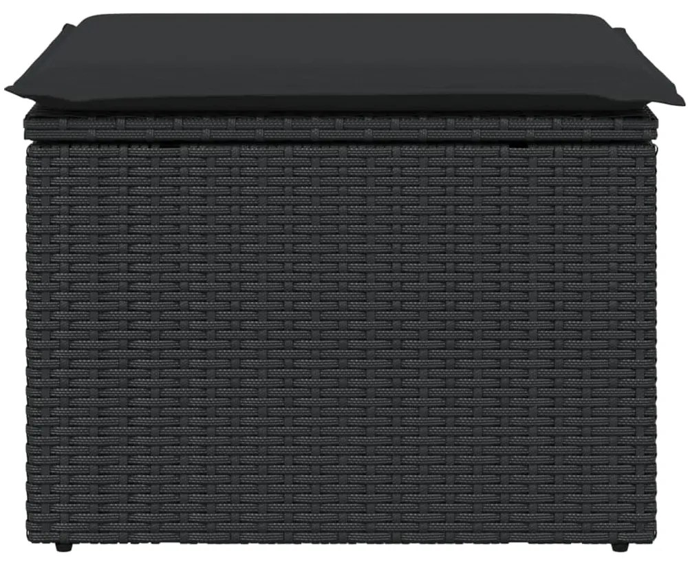 vidaXL Υποπόδιο Κήπου Μαύρο 55x55x37 εκ. Συνθετικό Ρατάν με Μαξιλάρι
