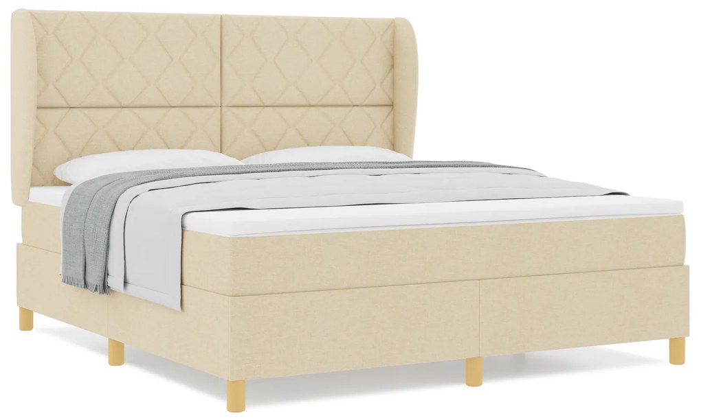 vidaXL κρεβάτι Box Spring  με στρώμα κρεμ 180x200 εκ. ύφασμα