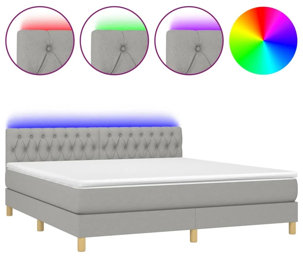 Κρεβάτι Boxspring με Στρώμα &amp; LED Αν.Γκρι 160x200 εκ Υφασμάτινο  - Γκρι