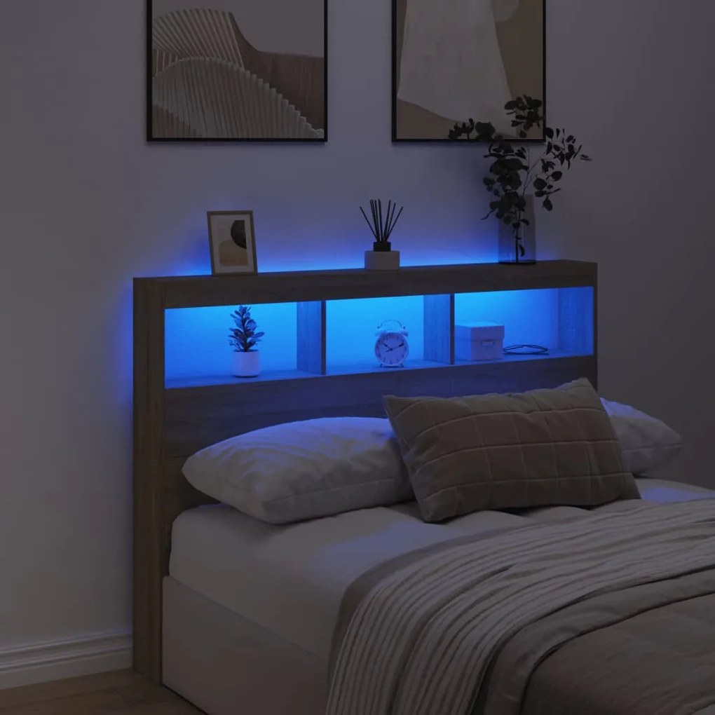 vidaXL Κεφαλάρι με Αποθηκευτικό Χώρο &amp; LED Sonoma Δρυς 140x17x102 εκ.