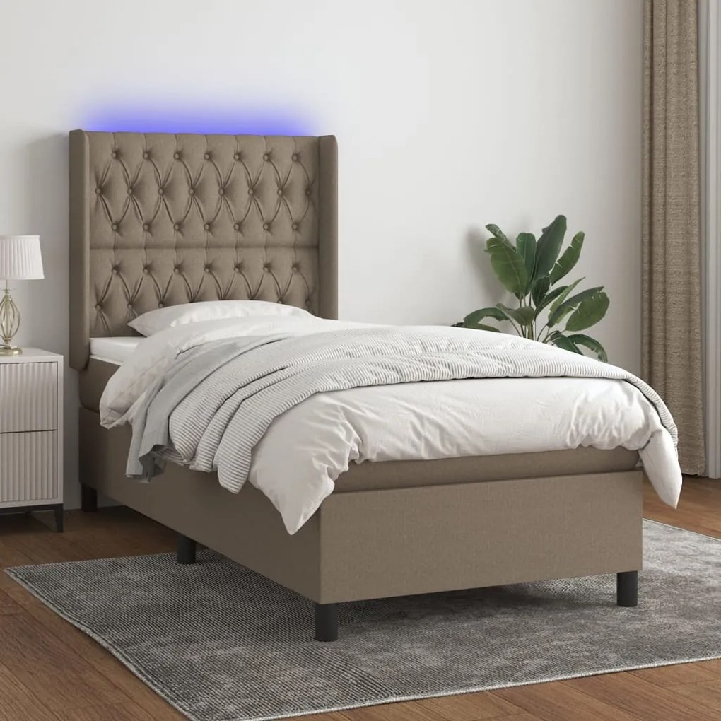 vidaXL Κρεβάτι Boxspring με Στρώμα &amp; LED Taupe 90x190 εκ. Υφασμάτινο