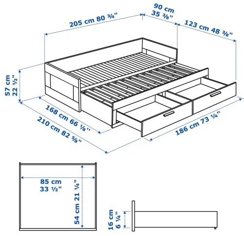 BRIMNES κρεβάτι επισκέπτη day bed 2 συρτάρια/2 στρώματα, 80x200 cm 994.945.02