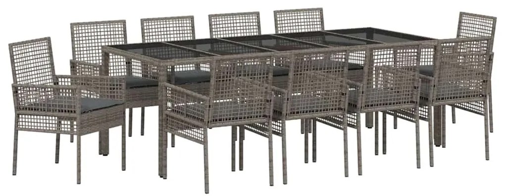 vidaXL Σέτ φαγητού για κήπο 11 pcs Γκρι Πολυ ράταν