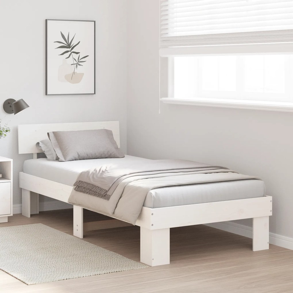 vidaXL Σκελετός Κρεβατιού Λευκό 90 x 190 cm Συμπαγές ξύλο πεύκου