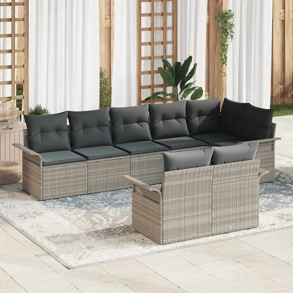 vidaXL Σετ Καναπέ Κήπου με μαξιλάρι 8 pcs Ανοιχτό γκρι Πολυ ράταν