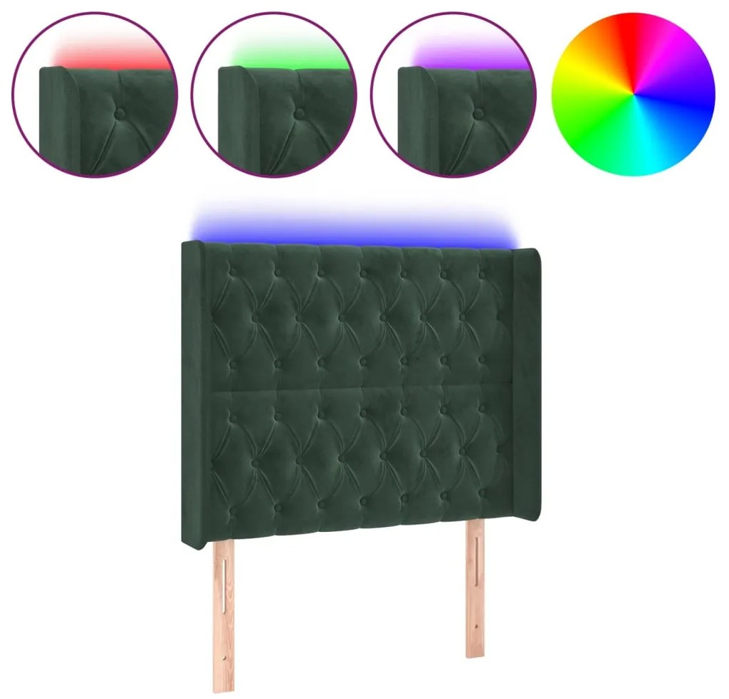 vidaXL Κεφαλάρι Κρεβατιού LED Σκούρο Πράσινο 103x16x118/128 εκ