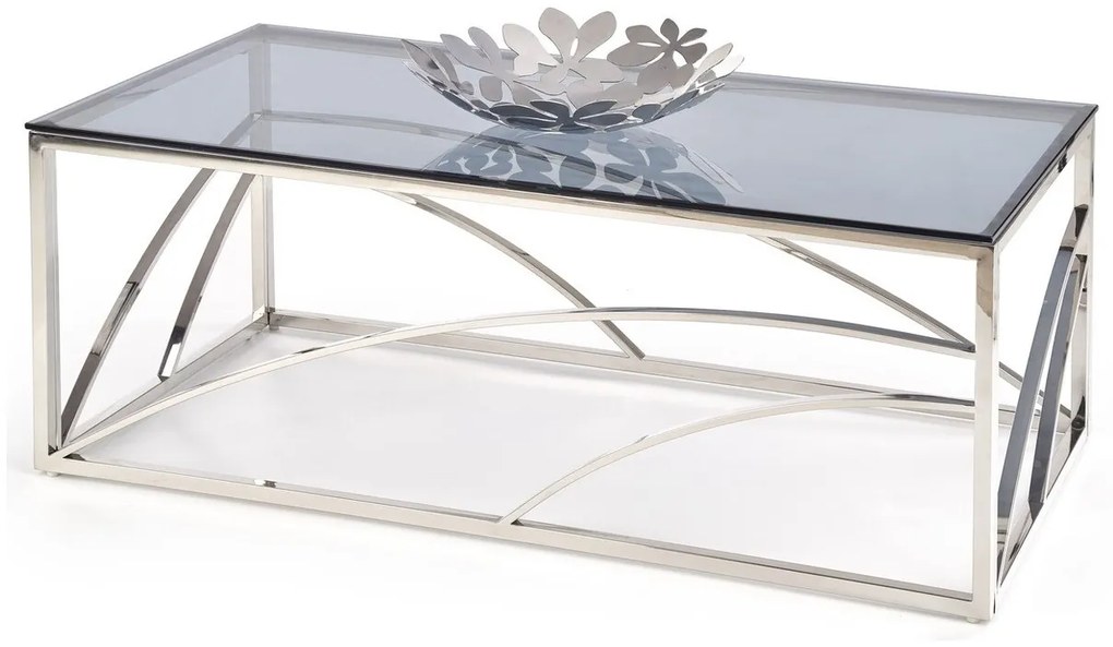 Τραπεζάκι σαλονιού Houston 988 (Ασημί), Ασημί, 45x60x120cm, 25 kg, Επεξεργασμένο γυαλί, Γωνιακό | Epipla1.gr