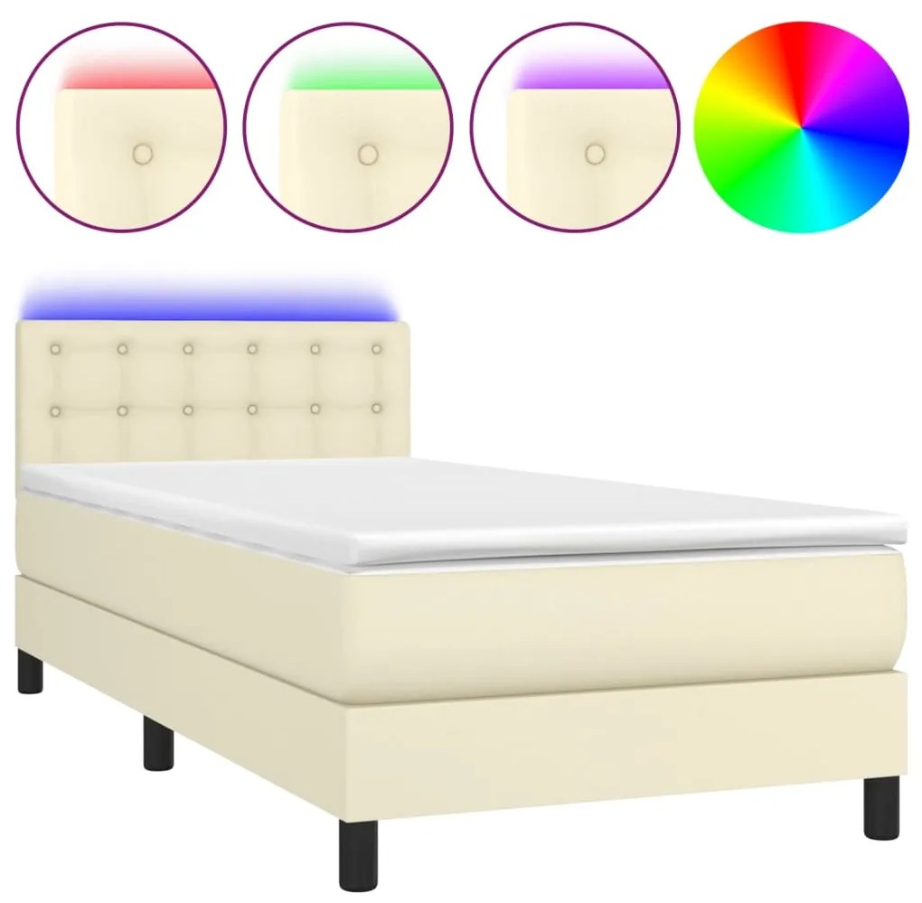 ΚΡΕΒΑΤΙ BOXSPRING ΜΕ ΣΤΡΩΜΑ &amp; LED ΚΡΕΜ 100X200 ΕΚ. ΣΥΝΘ. ΔΕΡΜΑ 3134209