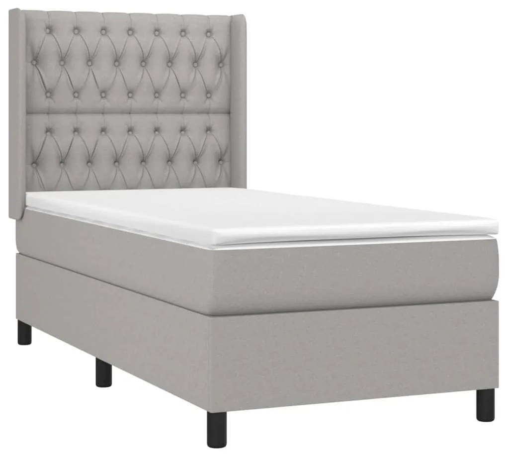 Κρεβάτι Boxspring με Στρώμα Ανοιχτό Γκρι 90x190 εκ. Υφασμάτινο - Γκρι