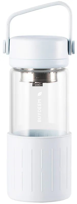 Μπουκάλι τσαγιού με εγχυτήρα BUYDEEM DG42, 300 ml, Προστατευτικό σιλικόνης, Λευκό