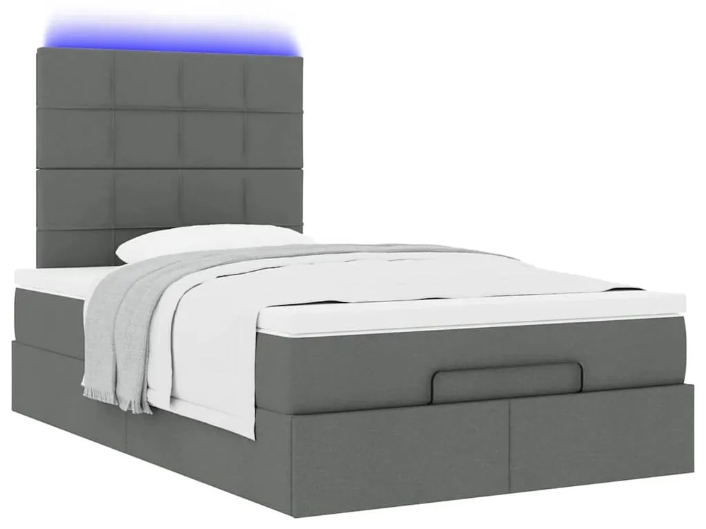 Οθωμανικό κρεβάτι με στρώμα &amp; LEDs Σκούρο γκρι 120x190cm Ύφασμα - Γκρι