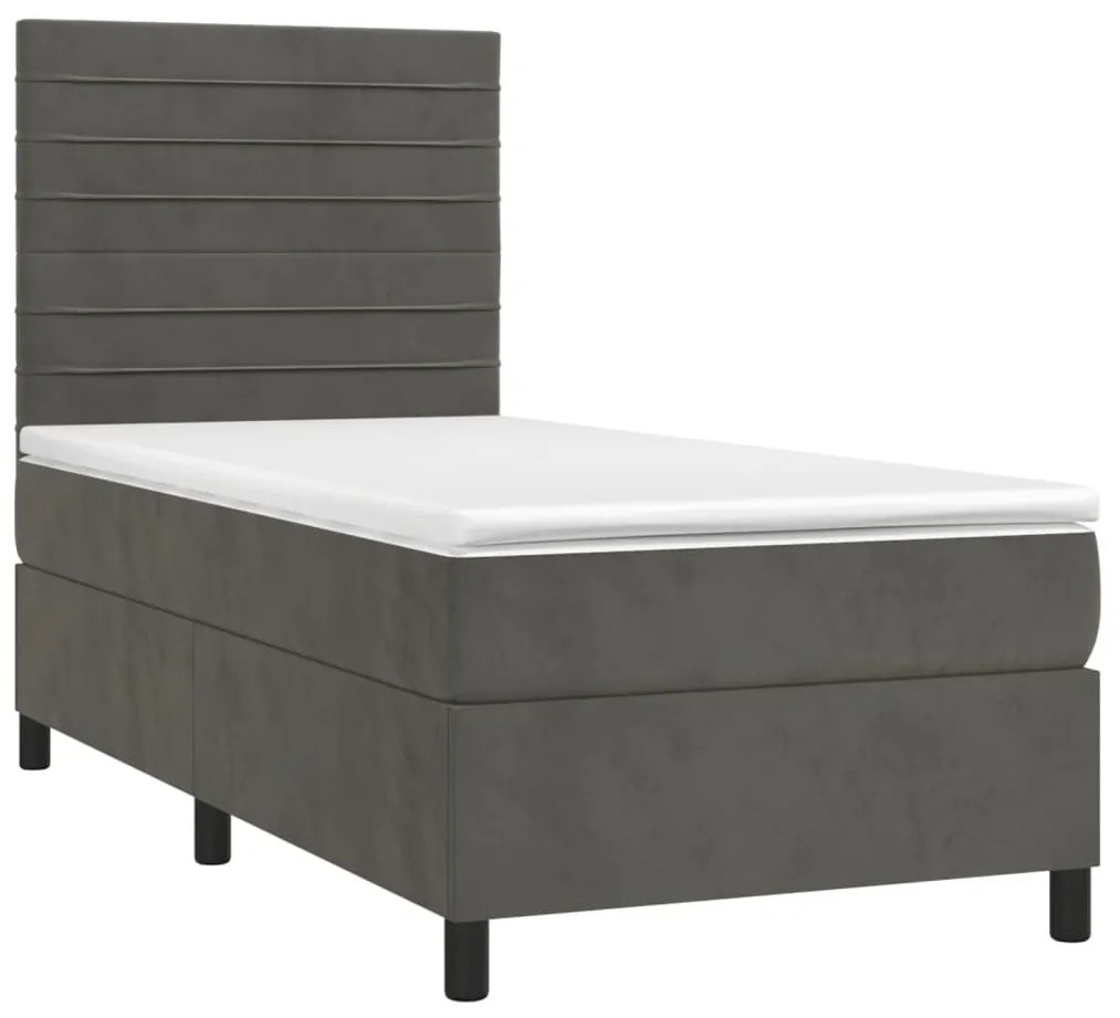 Κρεβάτι Boxspring με Στρώμα Σκούρο Γκρι 90x190 εκ. Βελούδινο - Γκρι