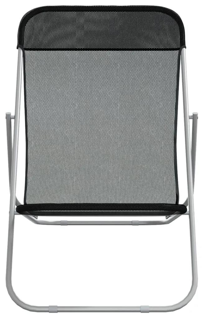 vidaXL Καρέκλες Παραλίας Πτυσ. 2 τεμ Μαύρες Textilene&Ατσάλι με Πούδρα