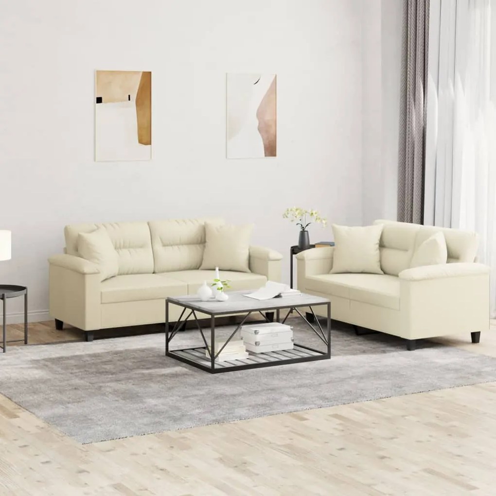 vidaXL Πολυθρόνες Σετ 2 Τεμαχίων Κρεμ Συνθετικό Δέρμα με Μαξιλάρια