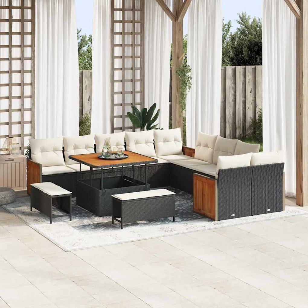 vidaXL Σετ Καναπέ Κήπου 13 pcs Μαύρο, Κρέμα 100 x 100 x 71 cm