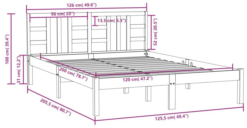 Πλαίσιο Κρεβατιού Λευκό 120 x 200 εκ. από Μασίφ Ξύλο - Λευκό