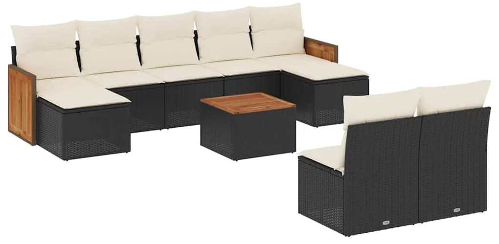 vidaXL Σαλόνι Κήπου Σετ 10 Τεμαχίων Μαύρο Συνθετικό Ρατάν με Μαξιλάρια