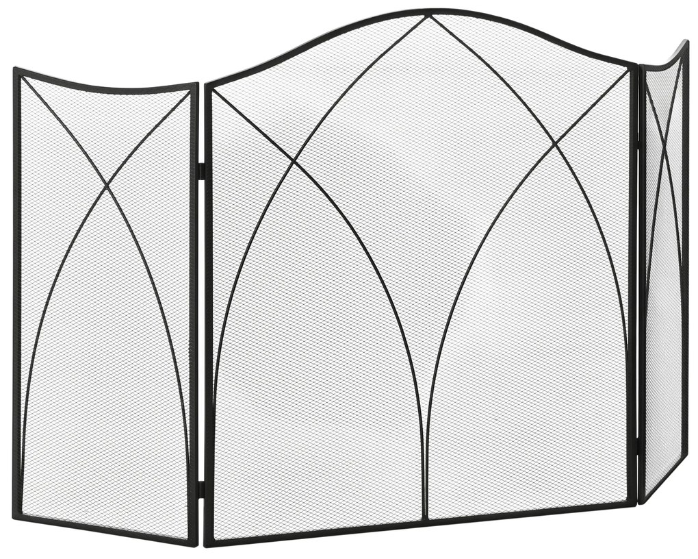 HOMCOM Προστατευτικό τζακιού, τριπλό αναδιπλούμενο, μεταλλική κατασκευή, επίστρωση, 108x2x76 cm, μαύρο