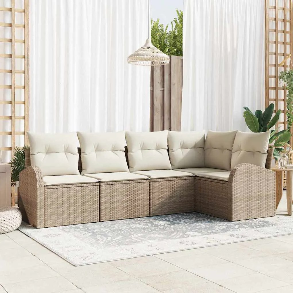 vidaXL Σετ Καναπέ Κήπου με μαξιλάρι 5 pcs Μπεζ Πολυ ράταν