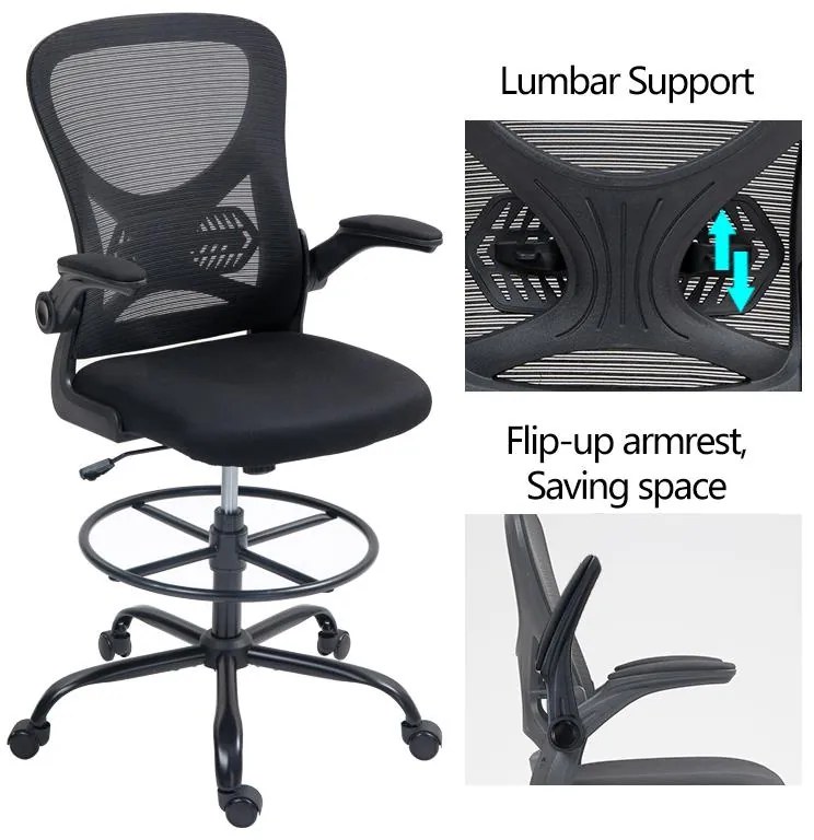 Καρέκλα γραφείου εργασίας Derzio ύφασμα mesh σε μαύρη απόχρωση 62x53x131εκ 62x53x131 εκ.