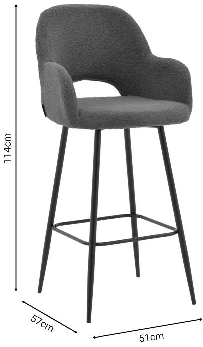 Σκαμπό bar Renish ύφασμα μπουκλέ γκρι και μεταλλικό μαύρο πόδι 51x57x114εκ 2αδα 51x57x114 εκ.