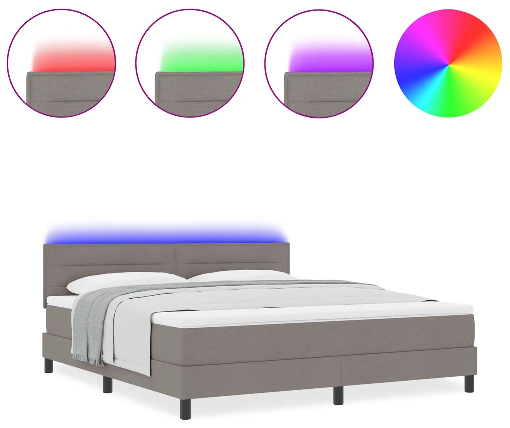 vidaXL Κρεβάτι Box Spring με στρώμα & LED Ταμπά 180x200 εκ Υφασμάτινο