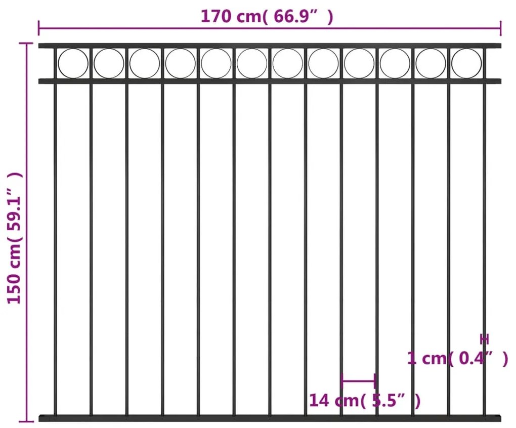 vidaXL Πάνελ Περίφραξης Μαύρο 1,7 x 1,5 μ. από Ατσάλι