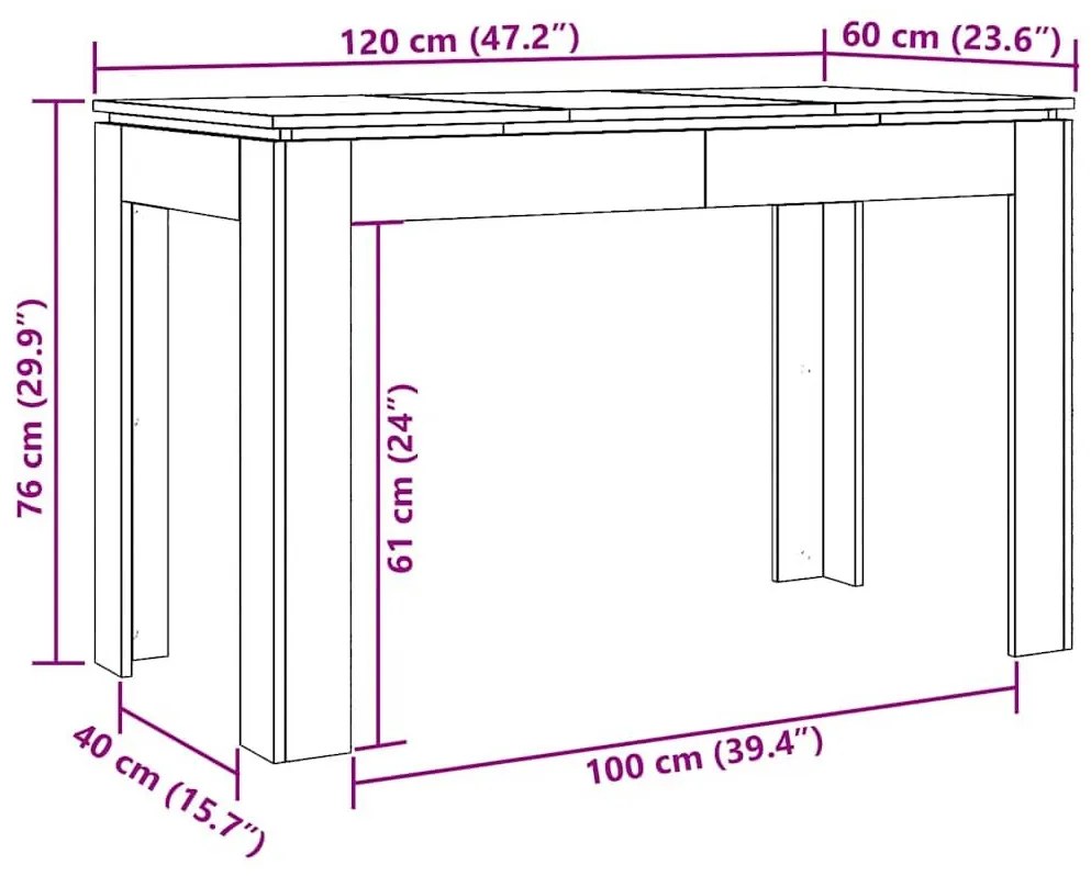 Τραπεζαρία Αρτισιανή Δρυς 120x60x76 εκ. από Επεξεργασμένο Ξύλο - Καφέ