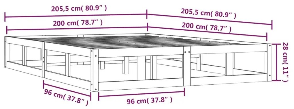 Πλαίσιο Κρεβατιού Μαύρο 200 x 200 εκ. από Μασίφ Ξύλο - Μαύρο