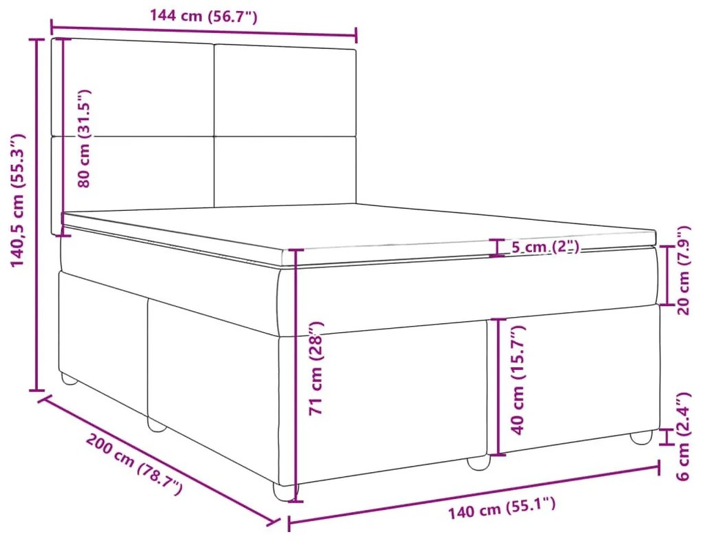 Κρεβάτι Boxspring με Στρώμα Μπλε 140x200 εκ. Υφασμάτινο - Μπλε