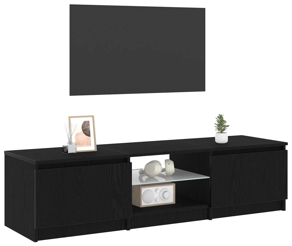 vidaXL Ντουλάπα Τηλεόρασης με Φώτα LED Μαύρο Δρύς 140x40x35,5 εκ. από επεξεργασμένο ξύλο