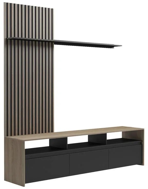 Σύνθετο σαλονιού Delfina σε sonoma με μαύρη απόχρωση 190x40x199.5εκ 190x40x199.5 εκ.