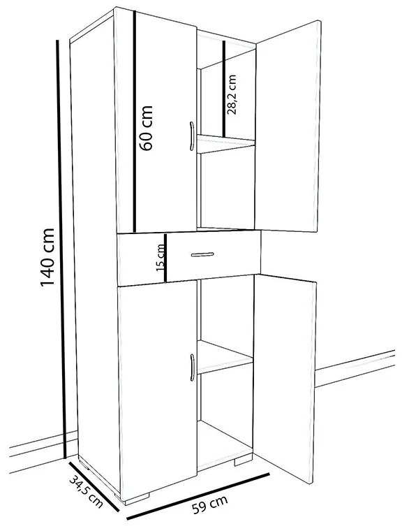 Ντουλάπα-στήλη Milou pakoworld λευκό 59x34.5x140εκ (1 τεμάχια)