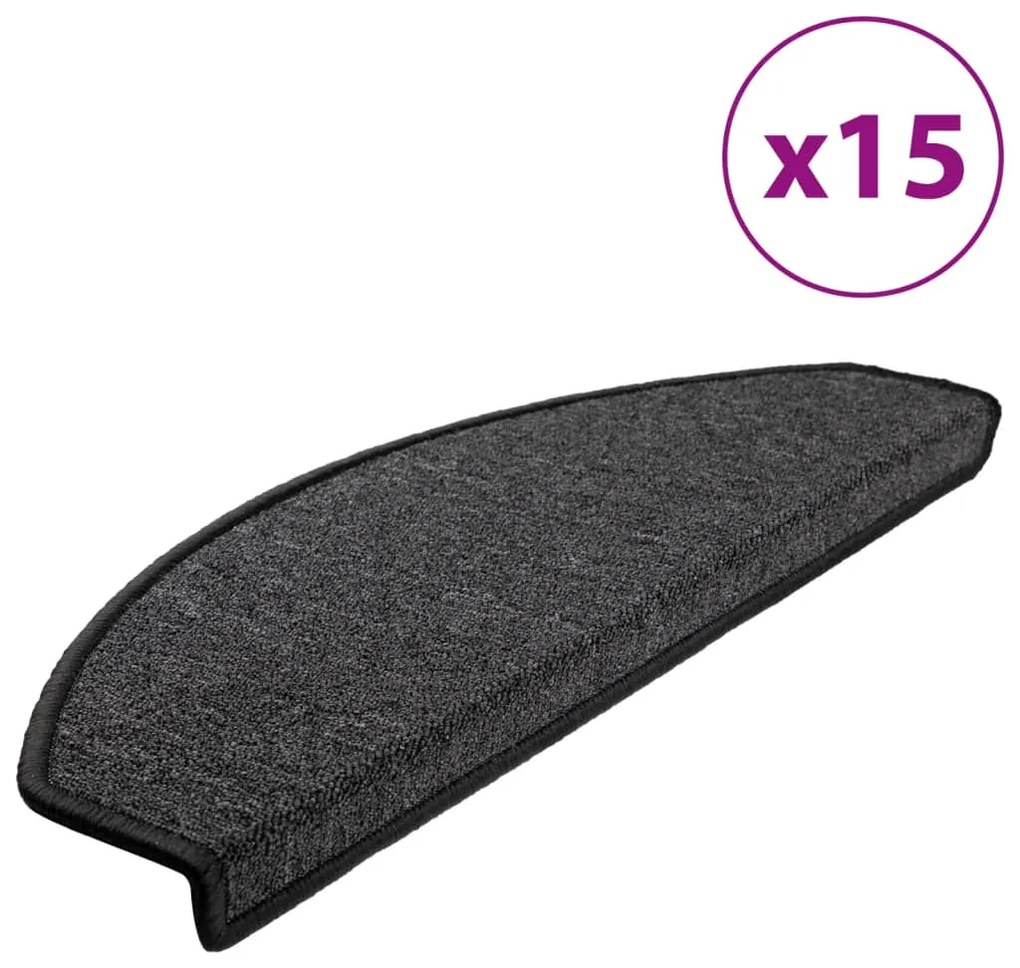 vidaXL Πατάκια Σκαλοπάτια 15 τεμ. Ανθρακί 65x24x4 εκ. Ημίστρογγυλά Μεγάλα
