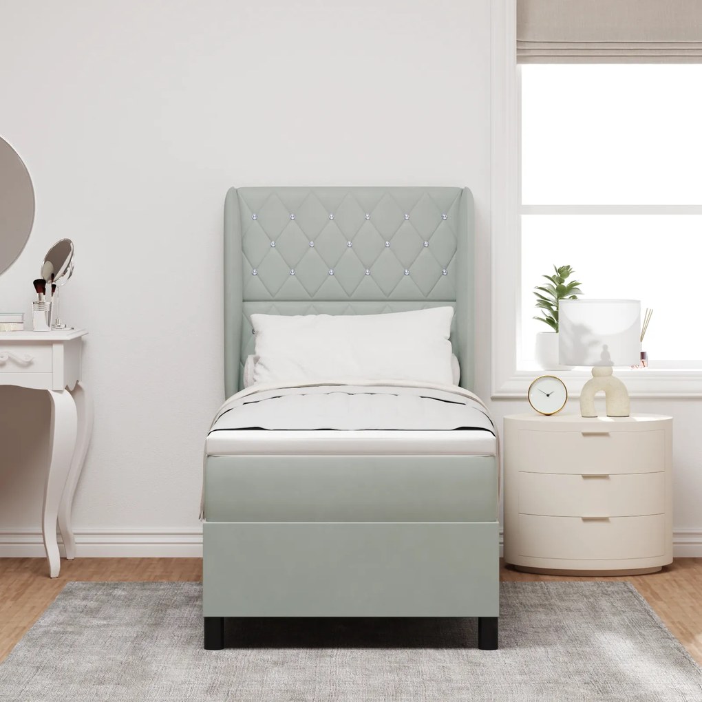 vidaXL Κρεβάτι με Στρώμα Light Grey 80x200 cm Βελούδο