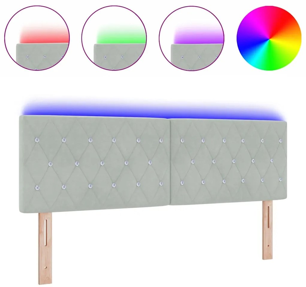 vidaXL Κεφαλάρι LED με φώτα λωρίδας LED Ανοιχτό γκρι 80 cm Βελούδο