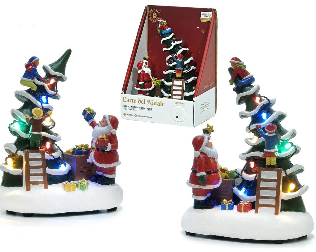 Χριστουγεννιάτικο Σκηνικό Άγιος Βασίλης Με Δέντρο Με Φως Και Μουσική 12x9x18cm