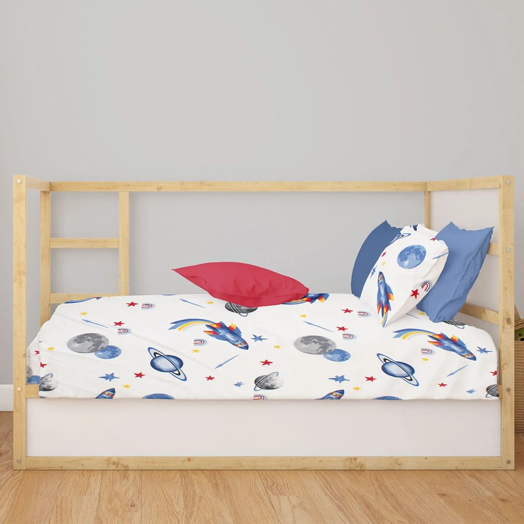 Σεντόνι Λίκνου (80x110) Dimcol Space Mission 184 White - Blue