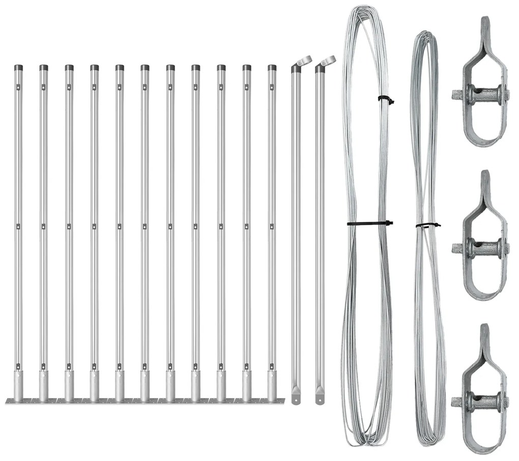 vidaXL Σετ Πυλώνων Φράκτη με Βάσεις 13 pcs Ασημί Ø32mm 160 εκ