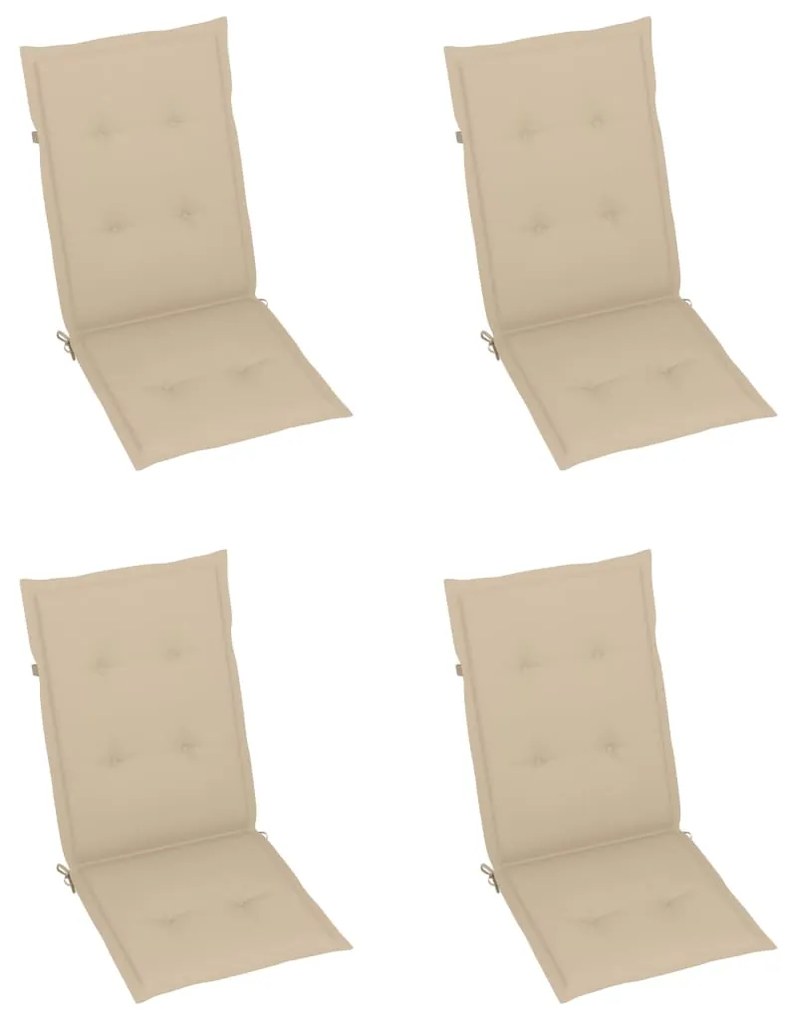 vidaXL Καρέκλες Κήπου 4 Τεμαχίων από Μασίφ Ξύλο Teak με Μπεζ Μαξιλάρια