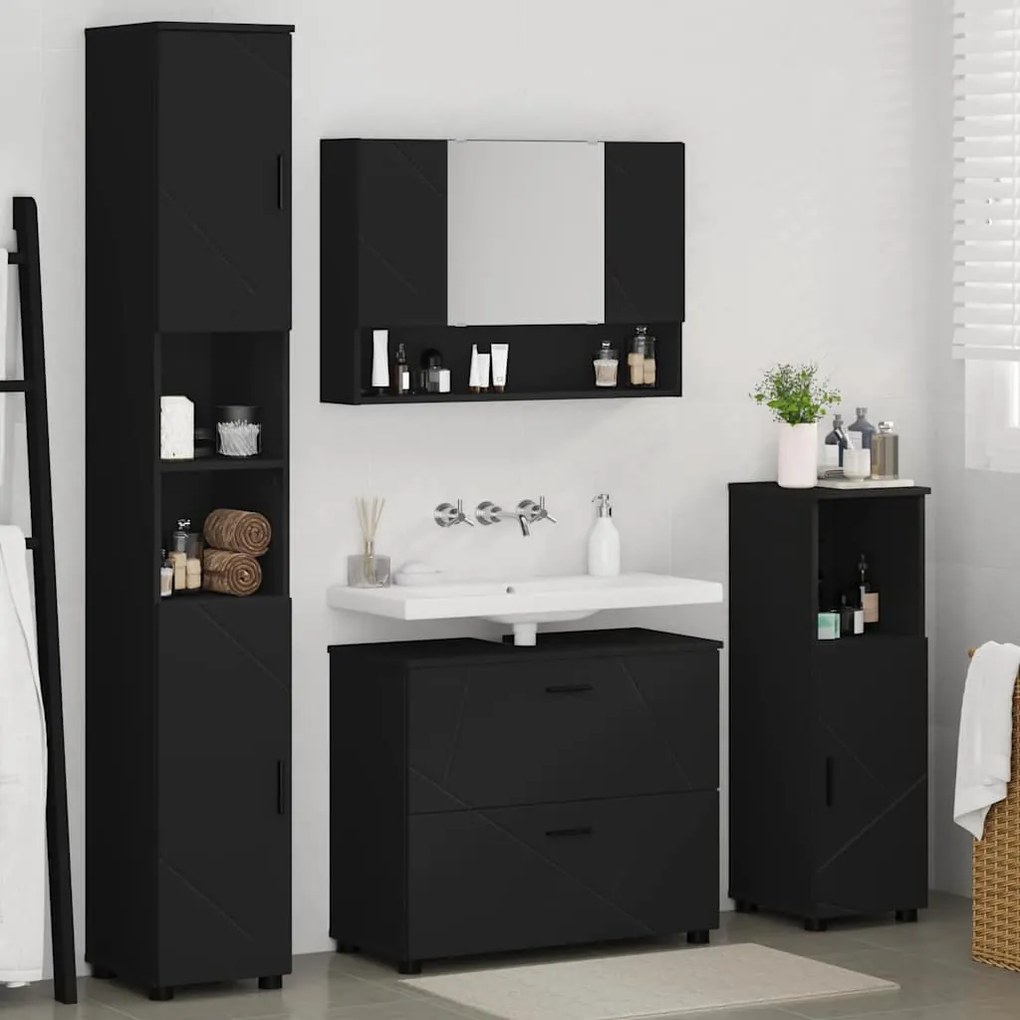 vidaXL Σετ Επίπλων Μπάνιου με συρτάρι 4 pcs Μαύρο 30 x 35 x 192 εκ.