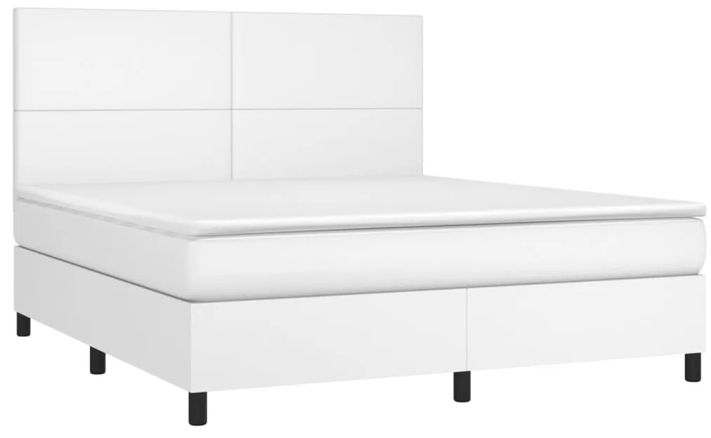 vidaXL Κρεβάτι Boxspring με Στρώμα Λευκό 160x200εκ.από Συνθετικό Δέρμα