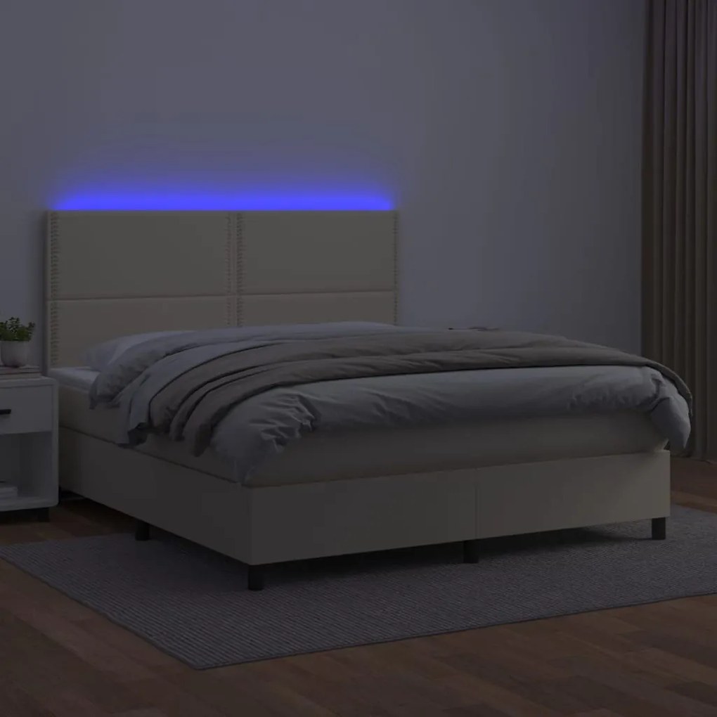 vidaXL Κρεβάτι Boxspring με Στρώμα & LED Κρεμ 160x200 εκ. Συνθ. Δέρμα