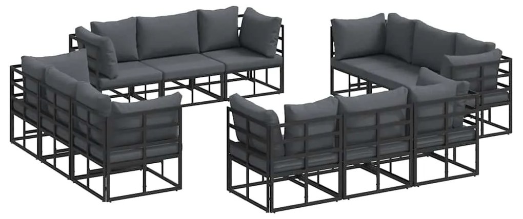 vidaXL Σετ Καναπέ Κήπου με μαξιλάρι 12 pcs Μαύρο Αλουμίνιο