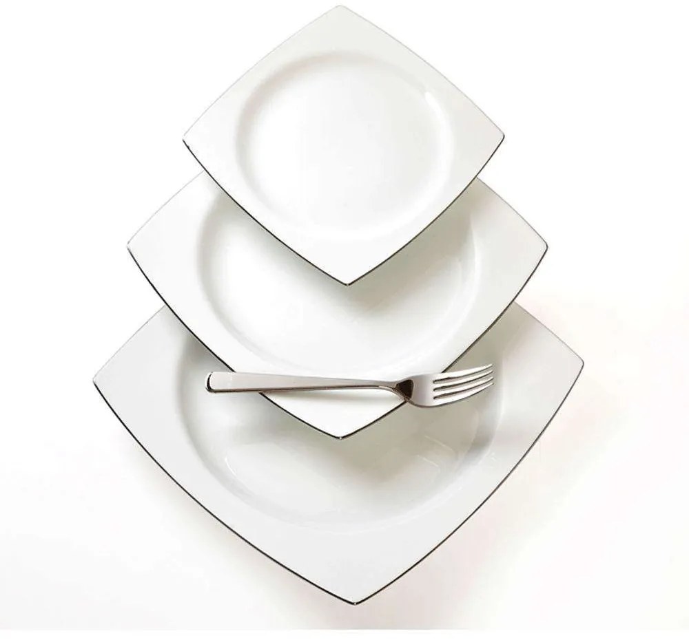Σερβίτσιο Πιάτα Φαγητού Quadro (Σετ 72Τμχ) 55.001.30 White-Platinum Cryspo Trio 72 τμχ Porcelain