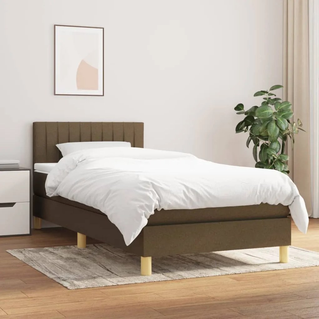 vidaXL Κρεβάτι Boxspring με Στρώμα Σκούρο Καφέ 90x200 εκ. Υφασμάτινο