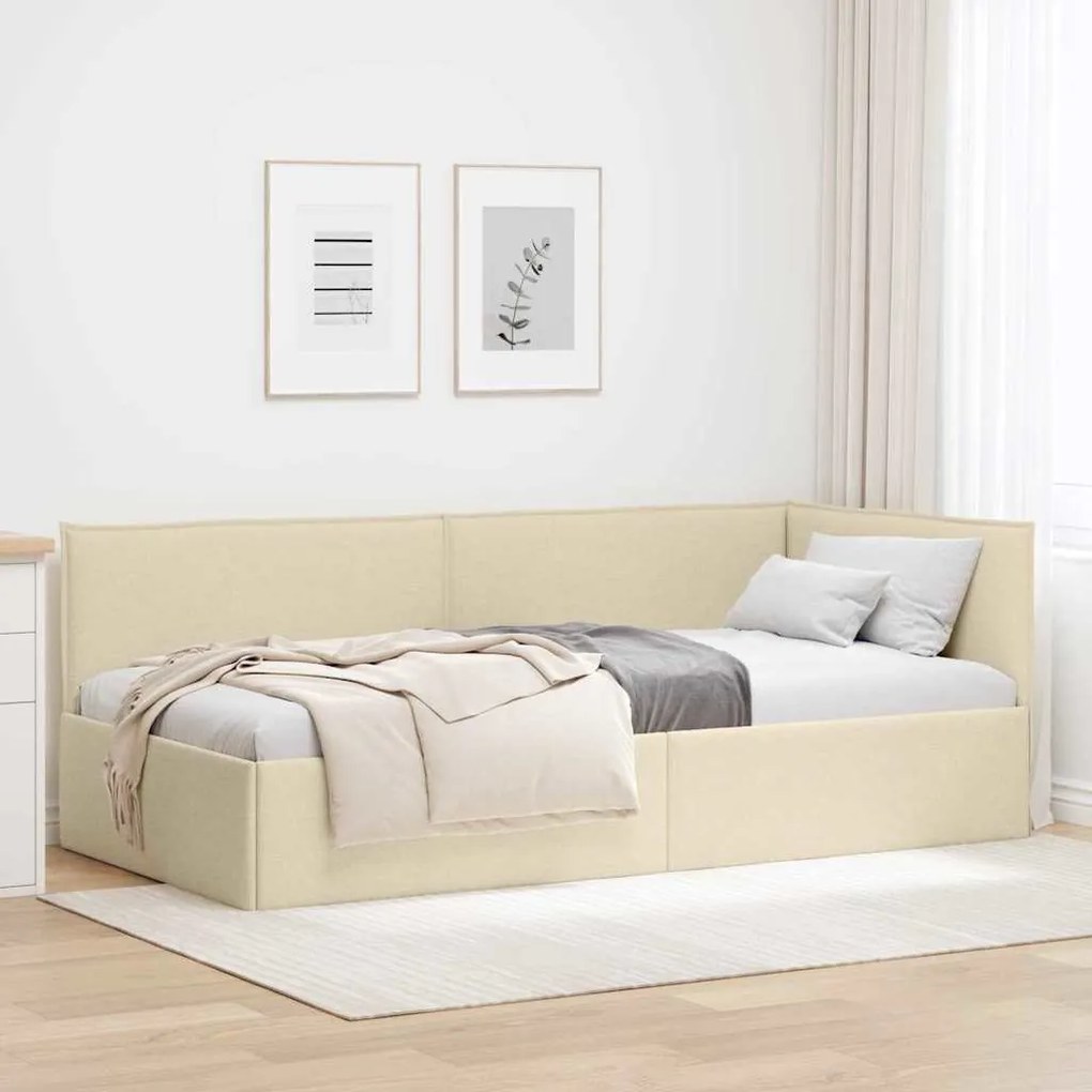 vidaXL Κρεβάτι Γωνίας με κεφαλάρι Κρεμ 90 x 190 cm ύφασμα